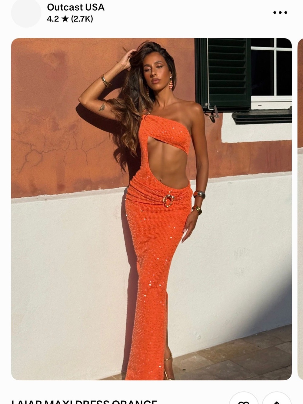Outcast USA One-Shoulder Orange Cutout Maxi Dress